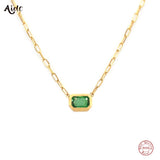 925 Silver Emerald Green Zircon Pendant Necklace