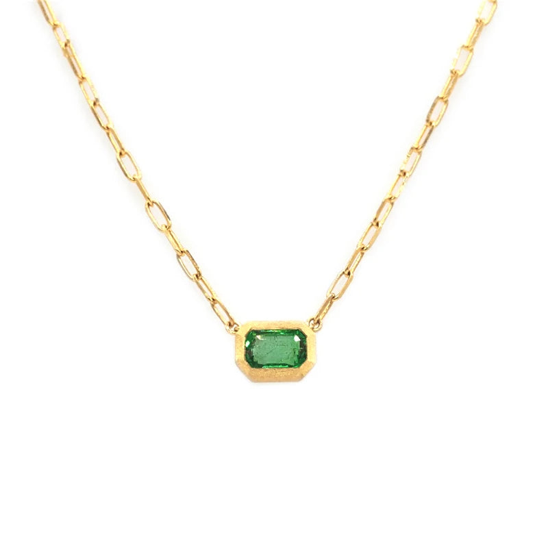 925 Silver Emerald Green Zircon Pendant Necklace Thick Chain Clavicle Necklace