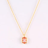 925 Silver Orange Pink CZ Pendant Necklace Women Wedding Party