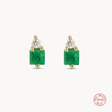 925 Silver Rectangle Tourmaline Stud Earrings Green Red Stone