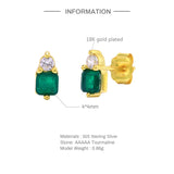 925 Silver Rectangle Tourmaline Stud Earrings Green Red Stone