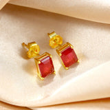 925 Silver Rectangle Tourmaline Stud Earrings Green Red Stone