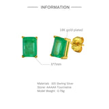 925 Silver Rectangle Tourmaline Stud Earrings Green Red Stone