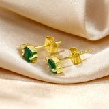 925 Silver Rectangle Tourmaline Stud Earrings Green Red Stone