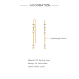 925 Silver Rectangle Zircon Tassel Earrings For Women