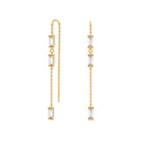 925 Silver Rectangle Zircon Tassel Earrings For Women