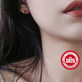 925 Silver Red Heart Zircon Piercing Stud Earring Women Jewelry Gift