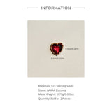 925 Silver Red Heart Zircon Piercing Stud Earring Women Jewelry Gift