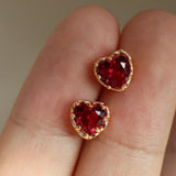 925 Silver Red Heart Zircon Piercing Stud Earring Women Jewelry Gift