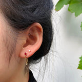 925 Silver Red Zircon Chain Drop Earrings Front Back Dangle Earrings