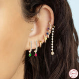 925 Silver Red Crystal Stud Earrings CZ Butterfly Flower Ear Stud Gift
