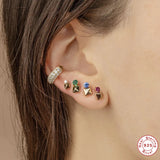 925 Silver Red Crystal Stud Earrings CZ Butterfly Flower Ear Stud Gift