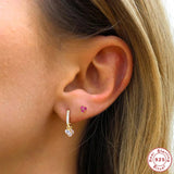 925 Silver Red Crystal Stud Earrings CZ Butterfly Flower Ear Stud Gift