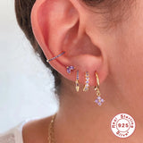 925 Silver Red Crystal Stud Earrings CZ Butterfly Flower Ear Stud Gift
