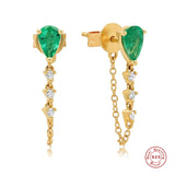 925 Silver Water Drop Zircon Tassel Earrings