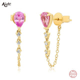 925 Silver Rose Red Zircon Tassel Earrings