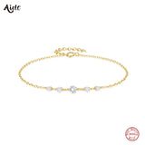 925 Sterling Silver Row Five Zircon Bracelet For Women