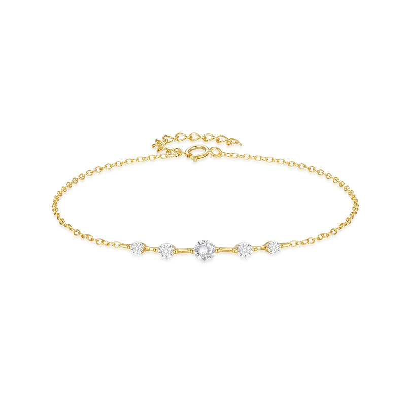 925 Sterling Silver Row Five Zircon Bracelet For Women
