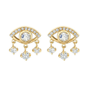 925 Silver Evil Eye Stud Earrings with Crystal Charms