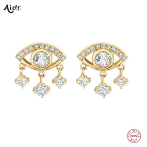 925 Silver Evil Eye Stud Earrings with Crystal Charms