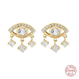 925 Silver Evil Eye Shape Stud Earrings With Crystal Charms