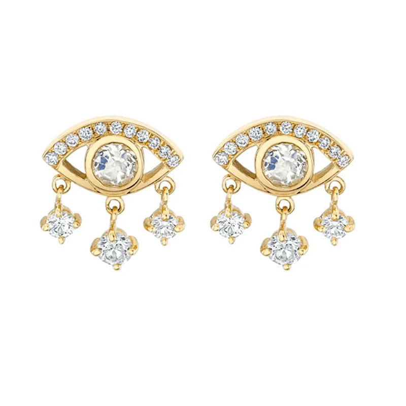 925 Silver Evil Eye Stud Earrings with Crystal Charms