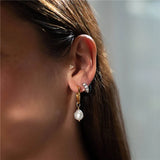 925 Silver Pearl Stud Earrings C Shape Triangle Piercing Studs