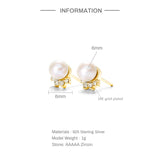 925 Silver Pearl Stud Earrings C Shape Triangle Piercing Studs