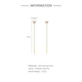 925 Silver Butterfly Stud Chain Tassel Front Back Earrings