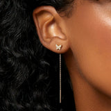 925 Silver Butterfly Stud Chain Tassel Front Back Earrings