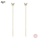 925 Silver Butterfly Stud Chain Tassel Front Back Earrings