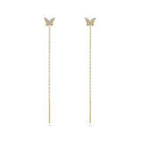 925 Silver CZ Butterfly Stud Chain Tassel Earrings