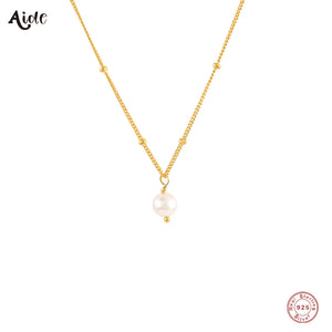 925 Silver Beads Chain Pearl Pendant Necklace for Women