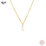 925 Silver Beads Chain Pearl Pendant Necklace for Women