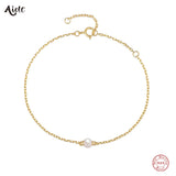 925 Silver Pearl Chain Bracelet for Women 18K Plated