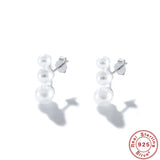 925 Silver Single Row Pearl Stud Earrings Women's Jewelry Gift