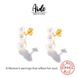 925 Silver Single Row Pearl Stud Earrings Women's Jewelry Gift