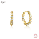 925 Silver Zircon Hoop Earrings Piercing Jewelry for Women