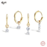 925 Silver Clear CZ Earrings 9mm Hoops for Women