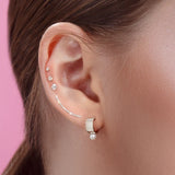 925 Silver Small C Shape Circle Stud Earrings Synthetic Pearl Piercing