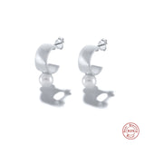 925 Silver Small Wide Circle Stud Earrings For Women Synthetic Pearl Piercing