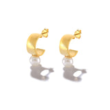 925 Silver Small Wide Circle Stud Earrings For Women Synthetic Pearl Piercing