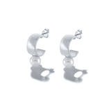 925 Silver Small Wide Circle Stud Earrings For Women Synthetic Pearl Piercing