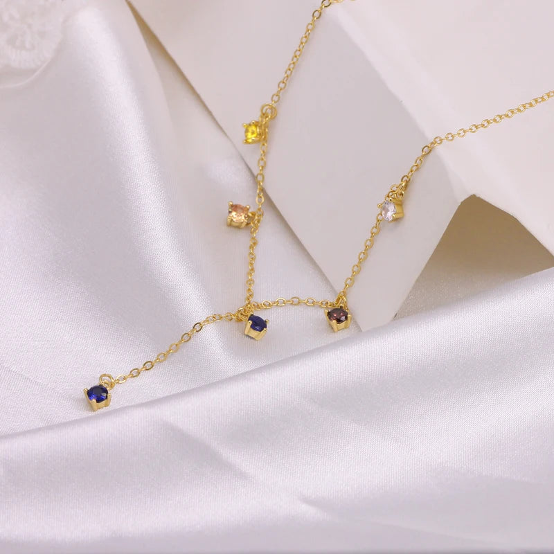 925 Silver Zircon Charm Pendant Necklace French Style Clavicle Choker