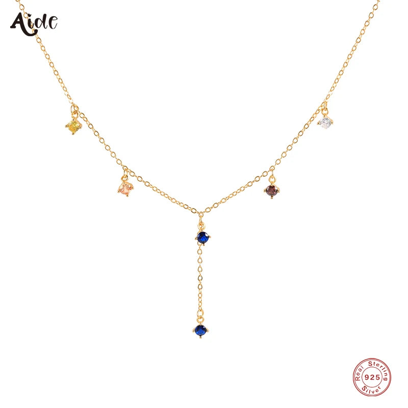 925 Silver Zircon Charm Pendant Necklace French Style Clavicle Choker