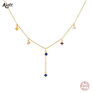 925 Silver Zircon Charm Pendant Necklace French Style Clavicle Choker