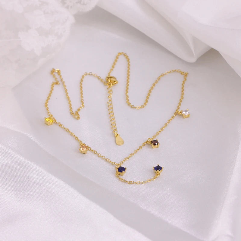925 Silver Zircon Charm Pendant Necklace French Style Clavicle Choker