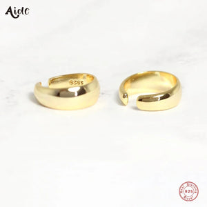 925 Silver Chunky C Shape Ear Cuffs Women No Piercing Clip Earrings