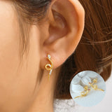 925 Silver Snake Shape Red Eye Zircon Earrings