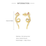 925 Silver Snake Shape Red Eye Zircon Earrings